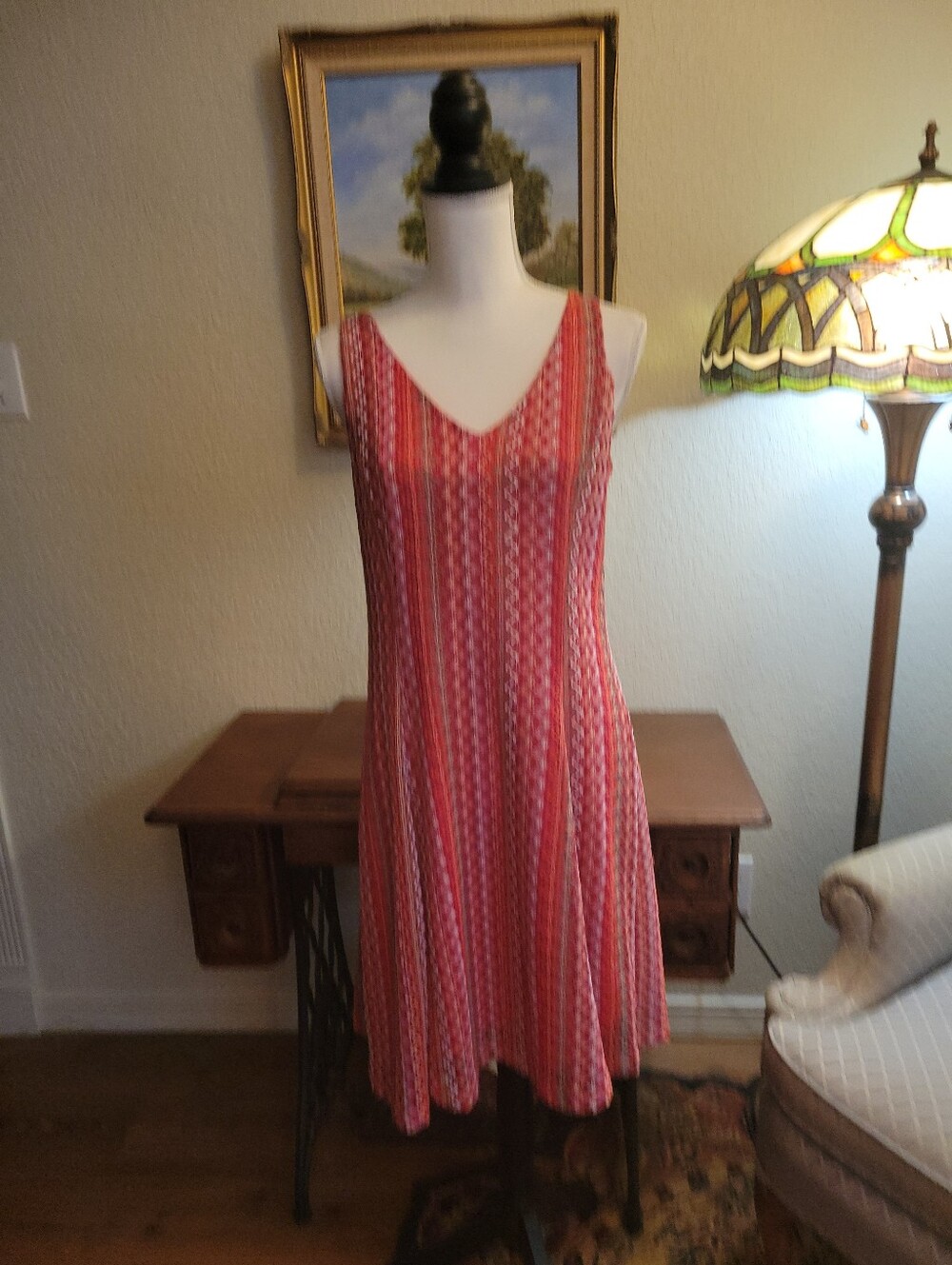 Sleeveless Pink Patterned V-Neck Sundress